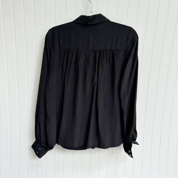 AYR Black Silk The New Age Button Down Shirt Blouse Women’s Size Small - Picture 6 of 9